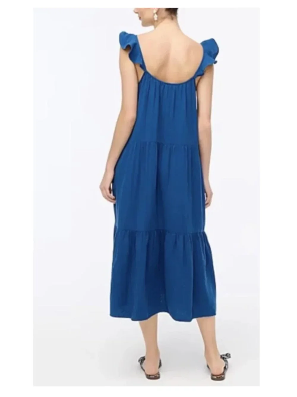 J. Crew Blue Tiered A-Line Cotton Gauze Midi Dress Sz XL Pockets 100% Cotton NWT